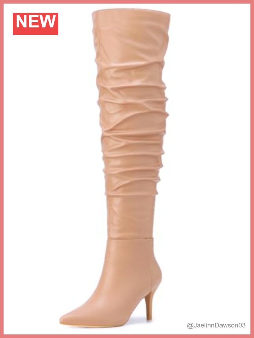 Faux Leather Slouch Over the Knee Stiletto Heel Boots Pointed Toe Zip
